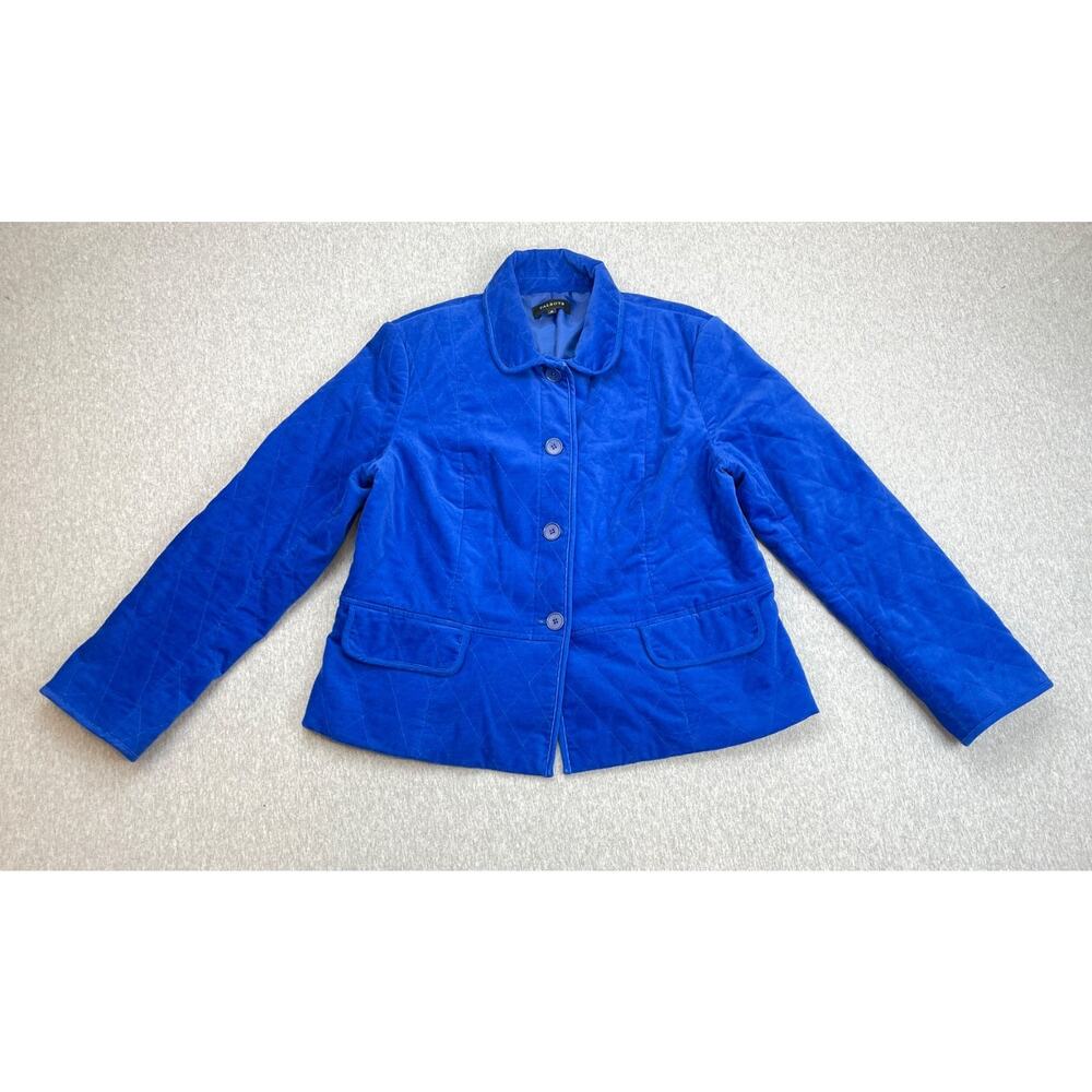 Talbots Jacket Womens 16 Blue Cotton Blend Stretch Quilted 4-Button Lined